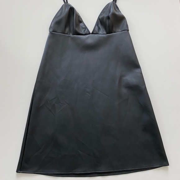 victoria secret leather dress Victoria Secret Lingerie Slip Dress Black Faux Leather Side Zip Solid Stretch
